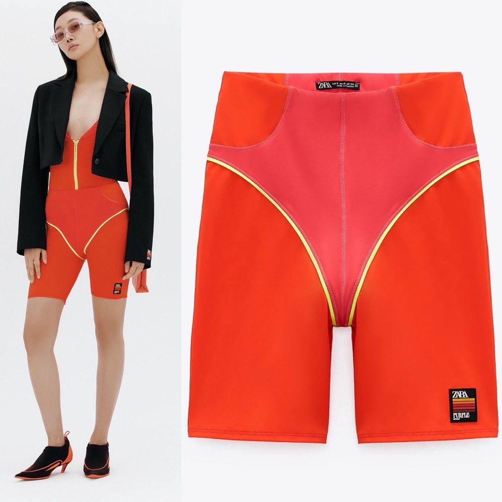 Zara BIKE SHORTS PURPLE MAGAZINE Orange/Pink Size S NEW